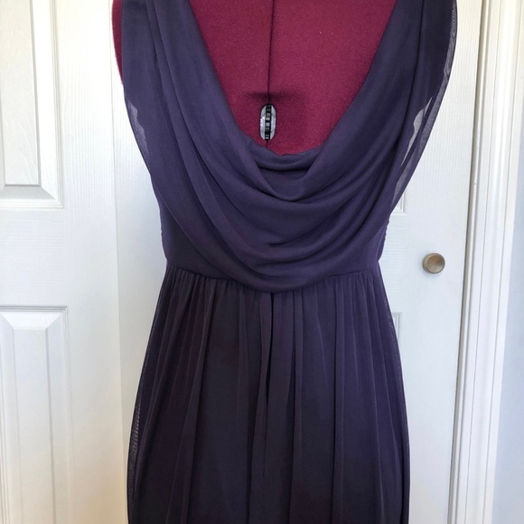 David's Bridal Long Mesh Dress with Cowl Back Detail Size 4 in Lapis - Picture 4 of 7